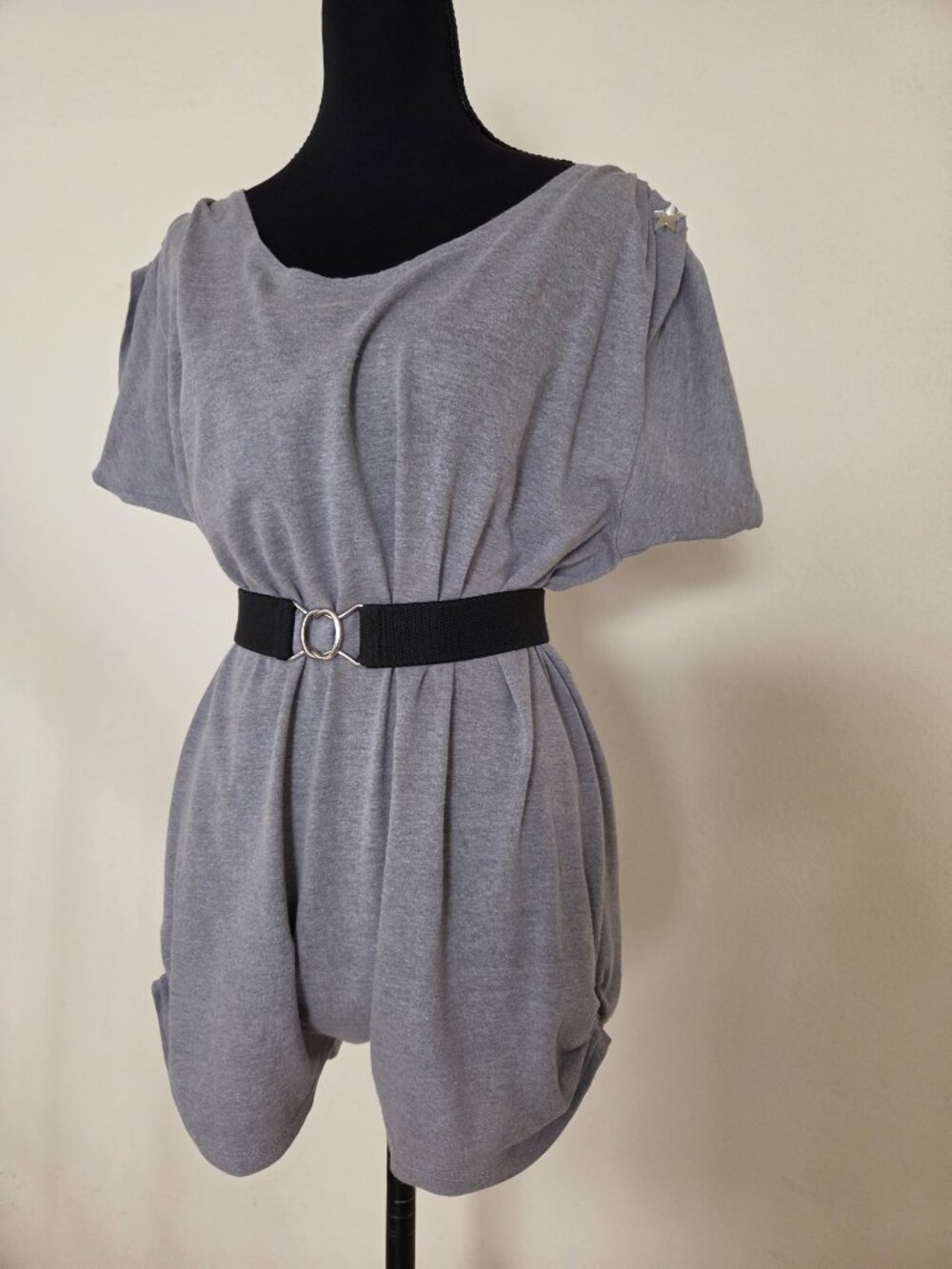 Vintage Gray Cotton Romper with Glass Star Adornment